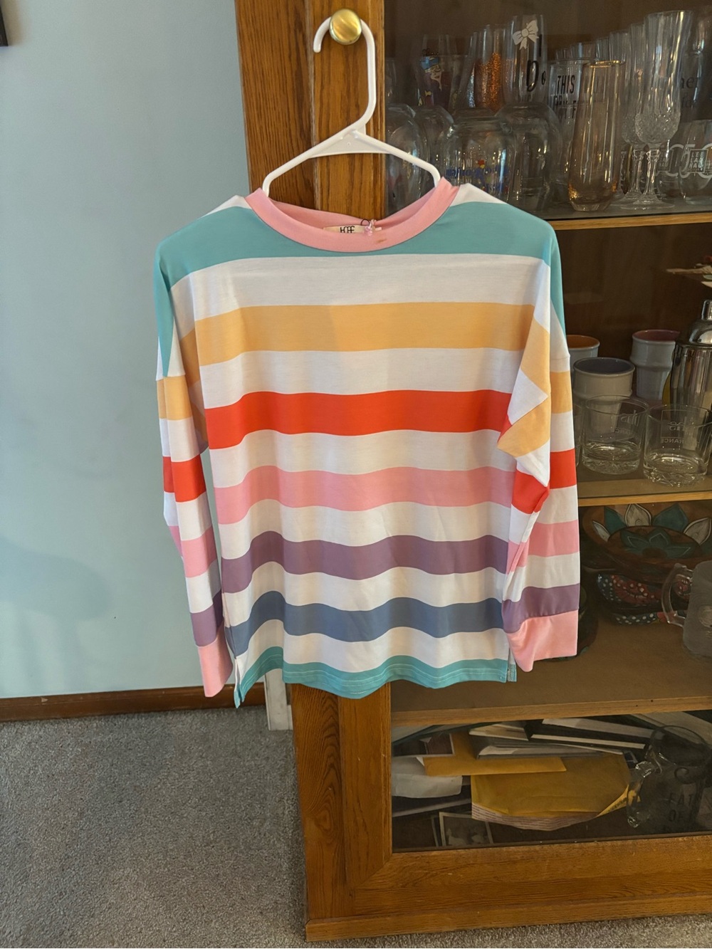 Womens Multi-Color Stripe Long-Sleeve Top